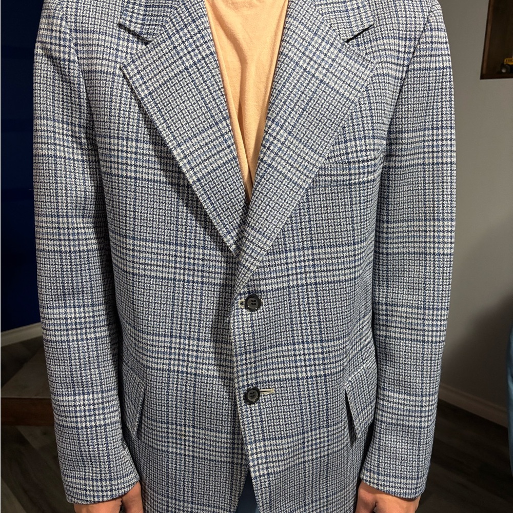 Classic Checkered Blazer in Blue and Gray